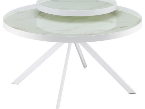 Briggs Round Marble Printed Glass Top Coffee Table White
