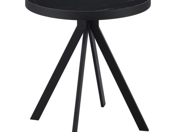 Briggs Round Marble Printed Glass Top End Table Black