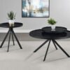 Briggs Round Marble Printed Glass Top End Table Black