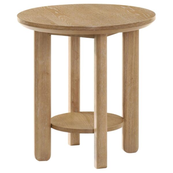 Ottowa Round Wood Side End Table with Shelf Washed Oak