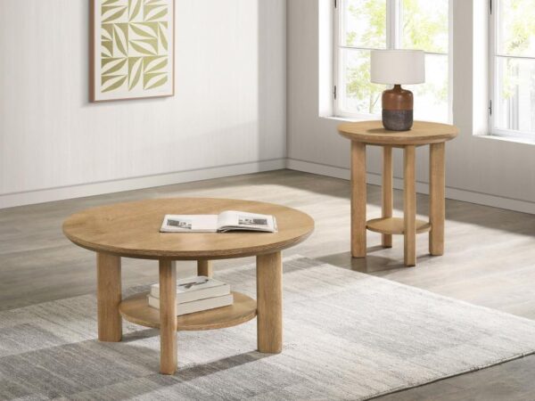 Ottowa 2-piece Round Wood Coffee Table Set Washed Oak