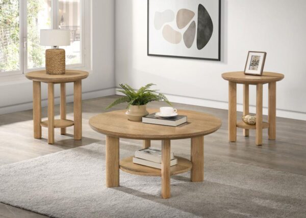 Ottowa 3-piece Round Wood Coffee Table Set Washed Oak