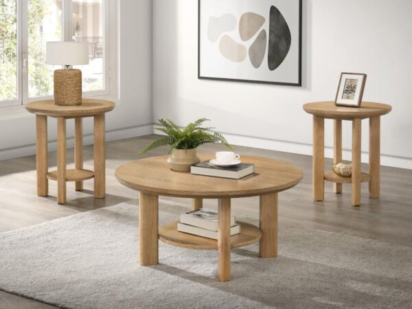 Ottowa 3-piece Round Wood Coffee Table Set Washed Oak