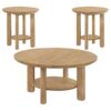 Ottowa 3-piece Round Wood Coffee Table Set Washed Oak