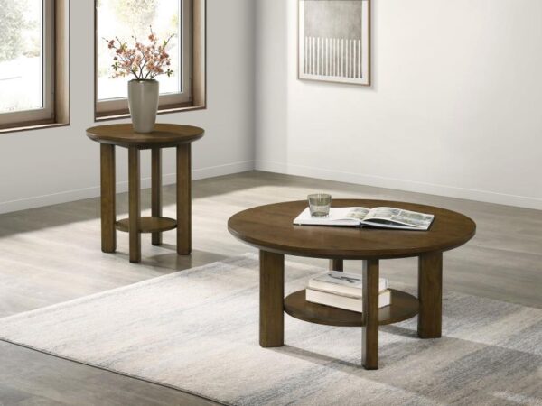 Ottowa 2-piece Round Wood Coffee Table Set Brown