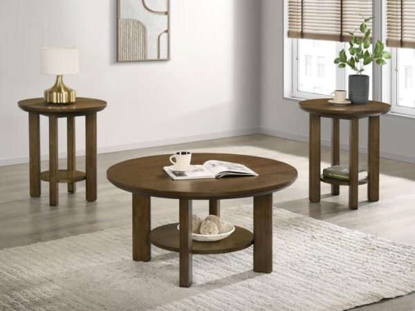 Ottowa 3-piece Round Wood Coffee Table Set Brown