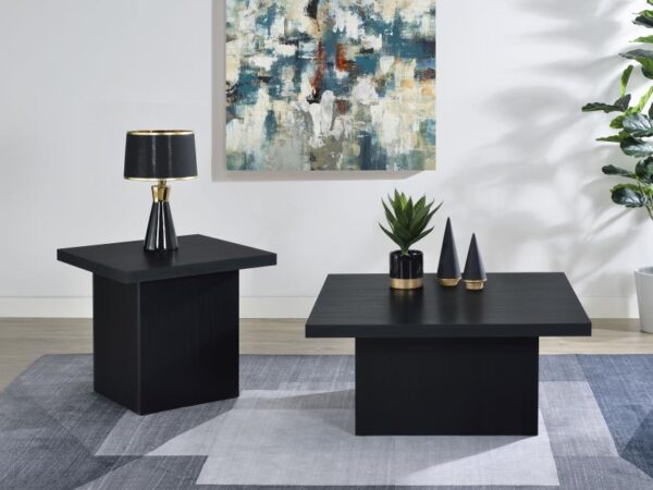 Devar 2-piece Square Cocktail Coffee End Table Set Black