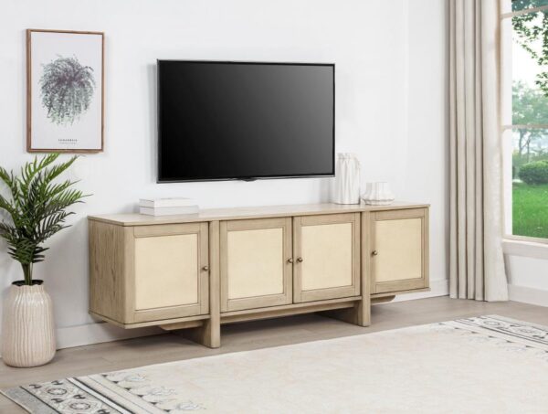 Kailani 79-inch 4-door Cane TV Stand Media Console Beige Oak