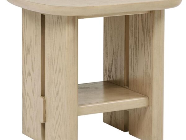 Kailani Coastal Square End Side Table with Shelf Beige Oak