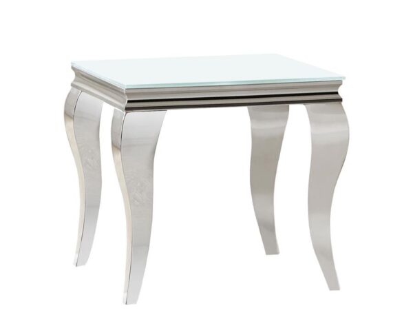 Carone Square Glass Top End Side Table White and Chrome
