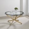 Brooke Round Glass Top Coffee Table Metal Base Brass