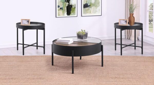 Ozella 3-piece Round Coffee and End Table Set Sandy Black