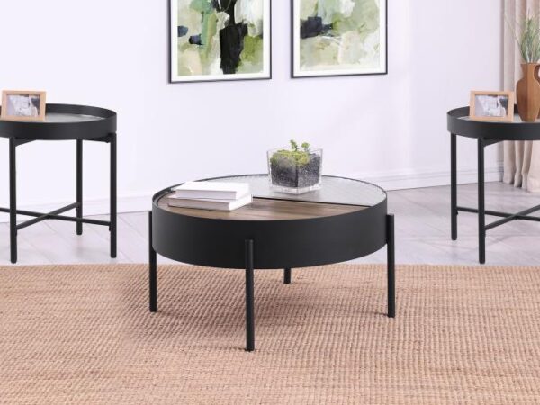 Ozella 3-piece Round Coffee and End Table Set Sandy Black