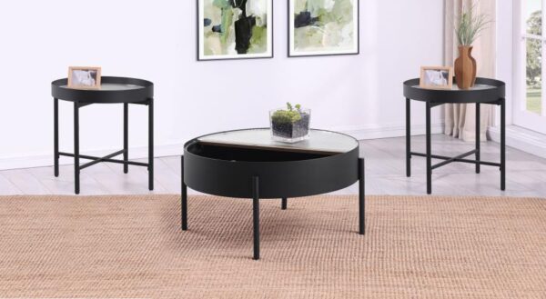 Ozella 3-piece Round Coffee and End Table Set Sandy Black