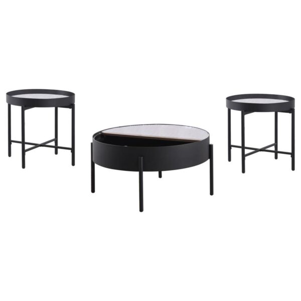Ozella 3-piece Round Coffee and End Table Set Sandy Black