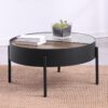 Ozella Round Coffee Table with Hidden Storage Sandy Black