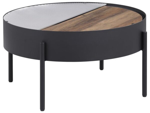 Ozella Round Coffee Table with Hidden Storage Sandy Black