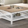 Hollis Square Wood Coffee Table With Shelf Brown and White