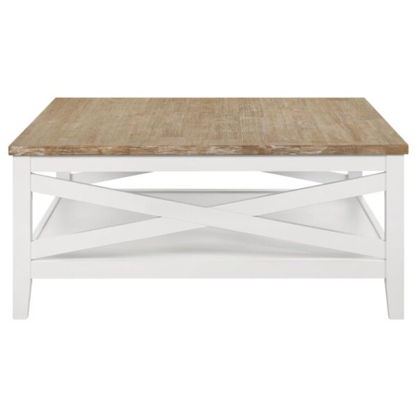 Hollis Square Wood Coffee Table With Shelf Brown and White