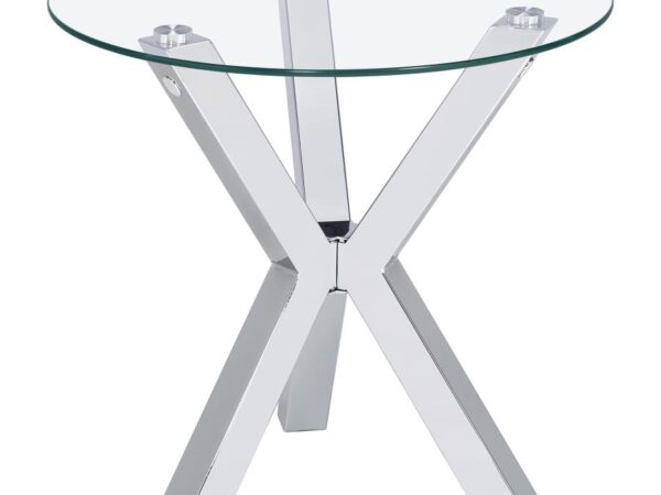 Kenzie Round Tempered Glass Top End Side Table Chrome