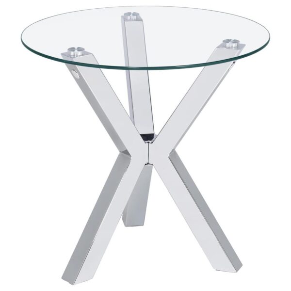 Kenzie Round Tempered Glass Top End Side Table Chrome