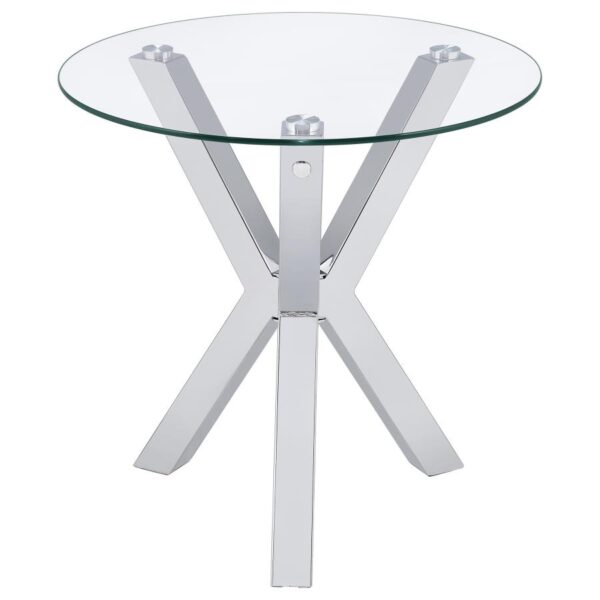 Kenzie Round Tempered Glass Top End Side Table Chrome