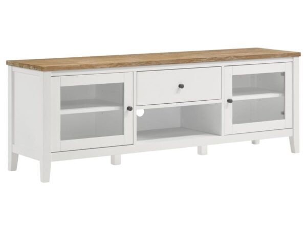 Hollis 2-door Wood 67-inch TV Stand with Drawer Brown and White