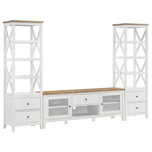 Hollis 2-door Wood 67-inch TV Stand with Drawer Brown and White