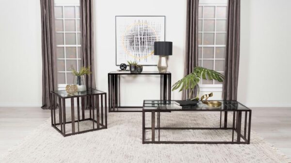 Adri Glass Top Entryway Console Table Black Nickel