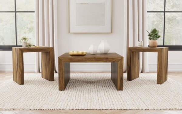 Odilia 3-piece Solid Wood Coffee and End Table Set Auburn