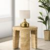 Artina Woven Rattan Round Side End Table Natural Brown