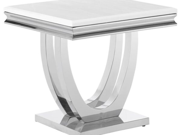 Kerwin Square Stone Top End Table White and Chrome