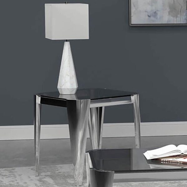 Square Smoked Glass Top Stainless Steel End Table Chrome