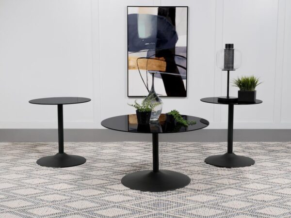 Ganso 3-piece Round Glass Top Coffee and End Table Set Black