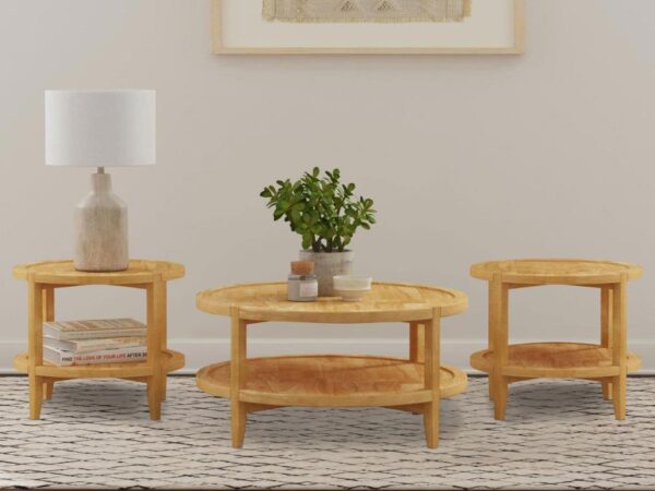 Camillo 3-piece Round Coffee and End Table Set Maple