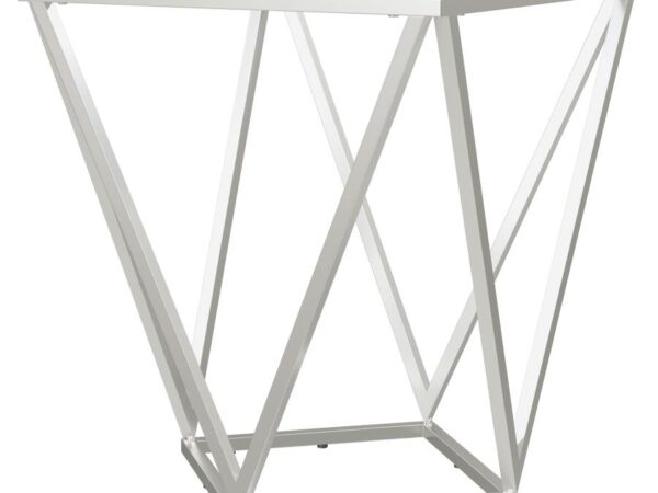 Brittania Square Glass Top Geometric End Table Nickel