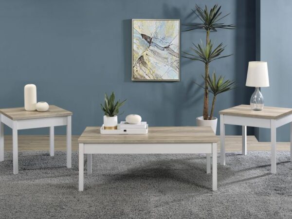 Stacie 3-piece Coffee Table Set Distressed Pine and White