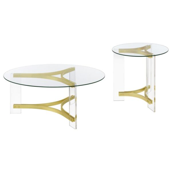 Janessa 2-piece Acrylic Coffee and End Table Set Matte Brass