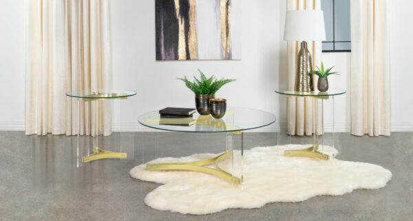 Janessa 3-piece Acrylic Coffee and End Table Set Matte Brass