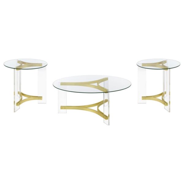 Janessa 3-piece Acrylic Coffee and End Table Set Matte Brass