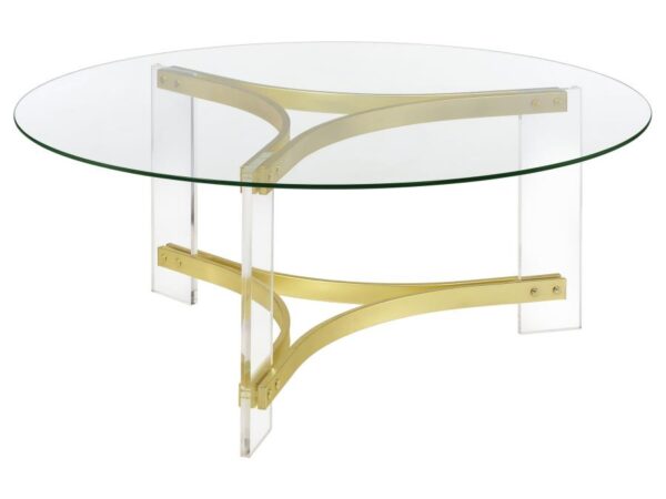 Janessa Round Glass Top Acrylic Leg Coffee Table Matte Brass