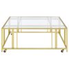 Adri Square Glass Top Coffee Table with Casters Matte Brass