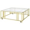 Adri Square Glass Top Coffee Table with Casters Matte Brass
