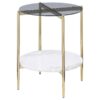 Jonelle Round Glass Top End Table White Marble Shelf Gold