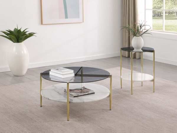Jonelle 2-piece Round Coffee and End Table Set Gold