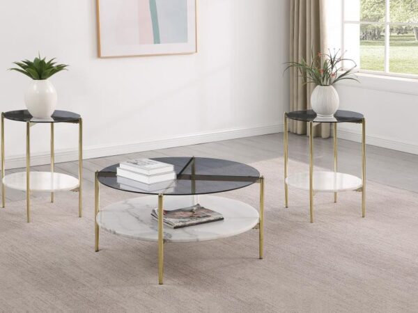 Jonelle 3-piece Round Coffee and End Table Set Gold