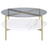Jonelle Round Glass Top Coffee Table White Marble Shelf Gold