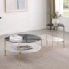 Jonelle Round Glass Top Coffee Table White Marble Shelf Gold