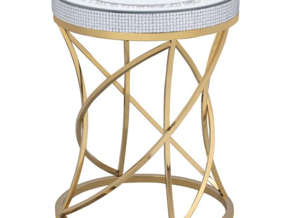 Elise Round Mirror Top Stainless Steel End Table Gold