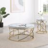 Elise 2-piece Round Mirror Top Coffee and End Table Set Gold